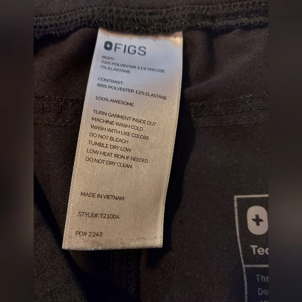Figs Men's Technical Collection Black Scrub Pants with Gray Drawstring - L